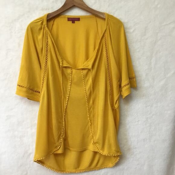 One September Tops - Anthropologie One September Yellow Embroidered Shirt